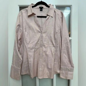 Ann Taylor Smokey Blush Pink Long Sleeve Button Down V-Neck Blouse Plus Size 16